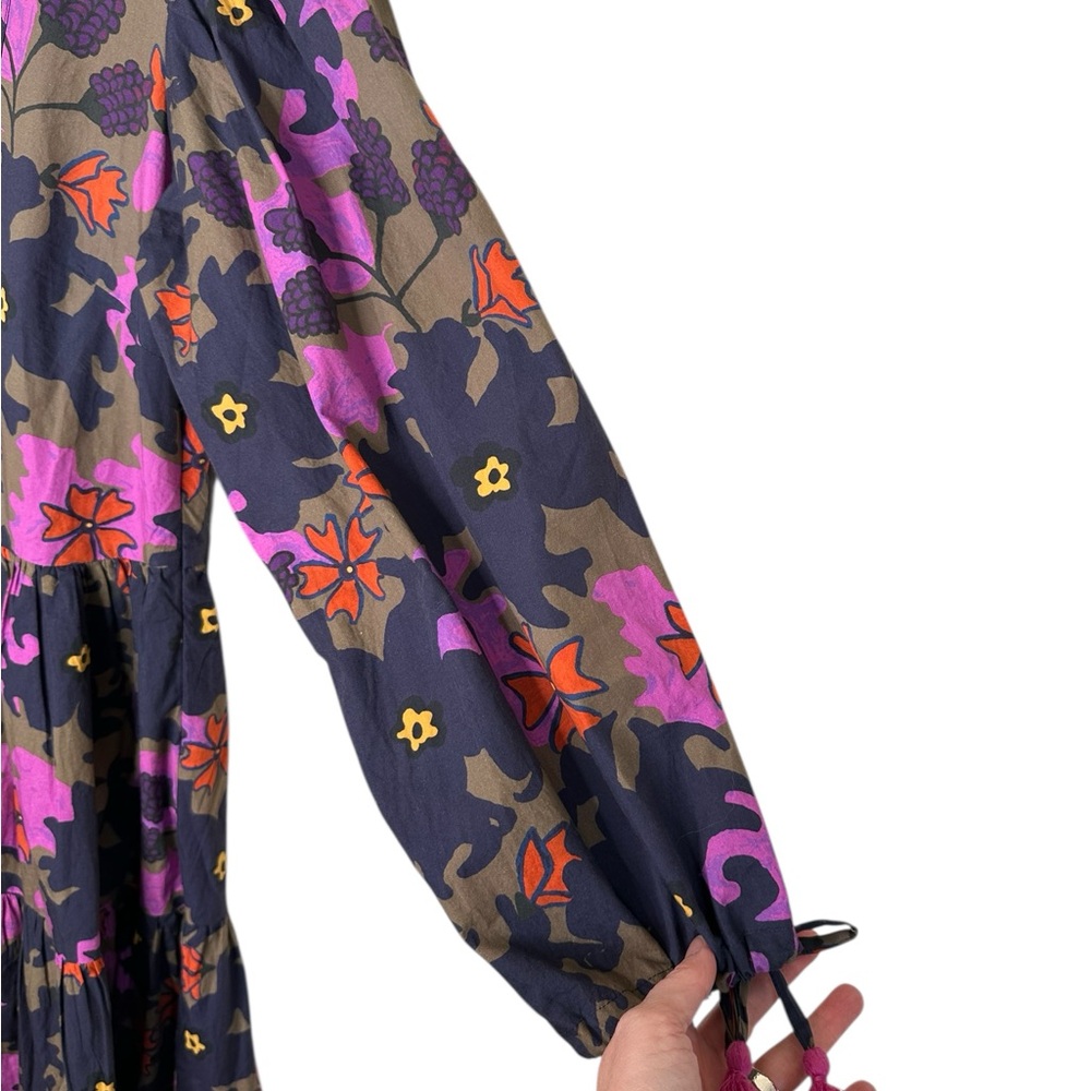 OLIPHANT Suzani Yoke Dress Tiered Floral Tassel Sleeves Size XS - Picture 8 of 15